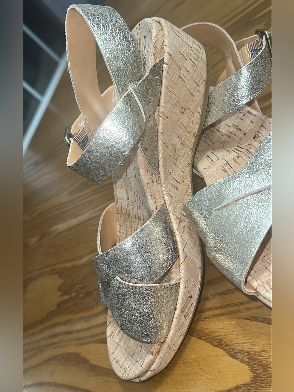 Kork Ease Wedge Sandals - Myrna gold Strappy Comfort. (Shoe21)